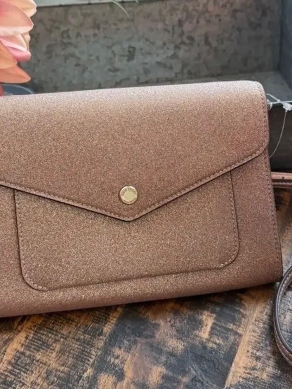 Kate Spade Tinsel Flap Crossbody Rose Gold